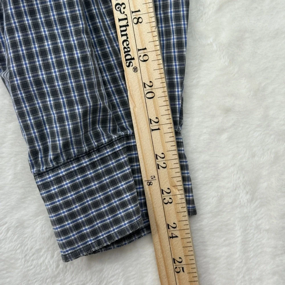 Banana Republic Shirt Mens Large Navy Blue Plaid Button Down Long Sleeve Cotton‎
